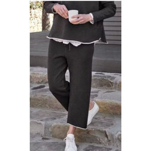 New Frank & Eileen Charcoal Cropped Trouser Leggings w/ White Hem M